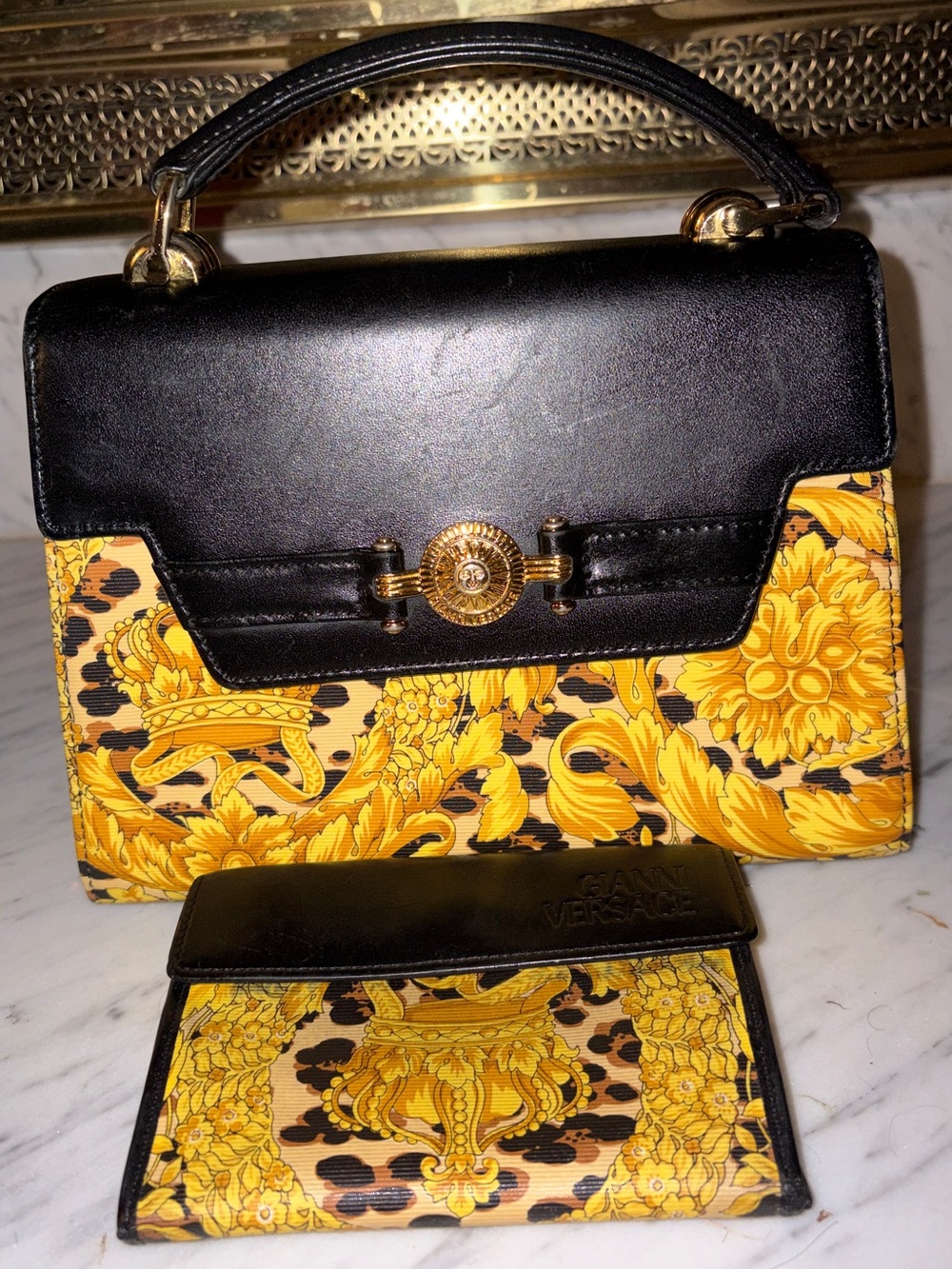 Versace Baroque Kelly Top Handle Flap 2way Crossbody Bag 1VER822K and Wallet Set